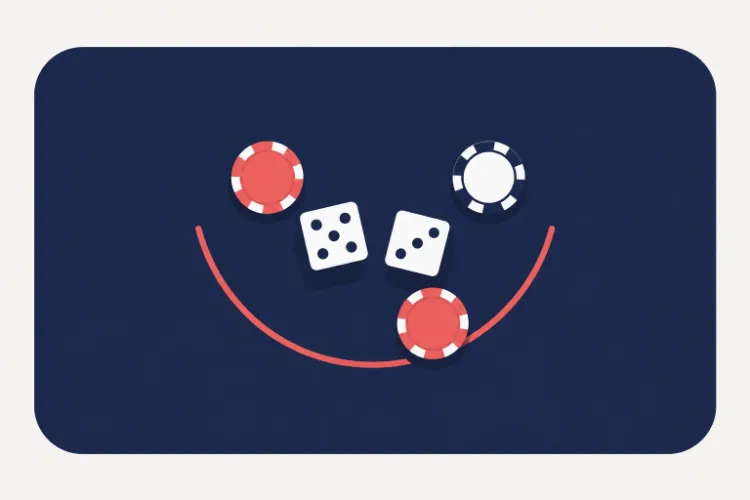 Două zaruri și jetoane pe masa de craps