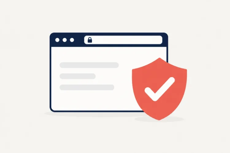 Fereastră de browser cu lacăt și scut de verificare