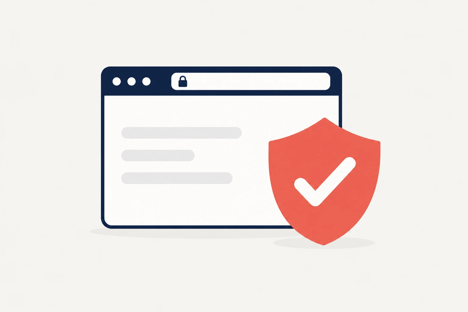 Fereastră de browser cu lacăt și scut de verificare