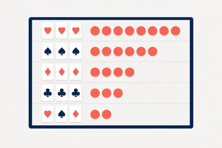 Tabel de plăți la video poker cu plăți mai mari pentru combinațiile mai puternice